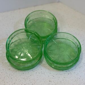 1930s Set of 6 Jeannette Glass Co Green Depression Glass Cherry Blossom Coasters